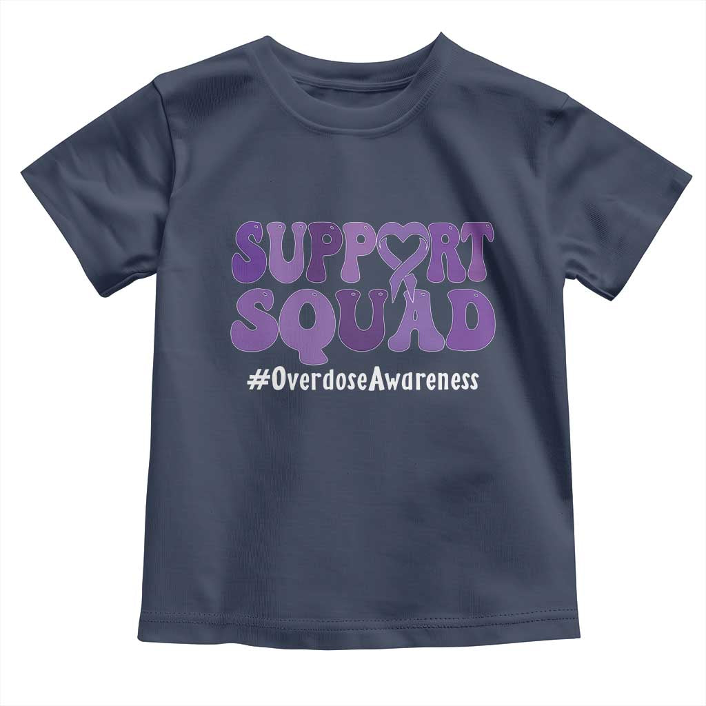 Support Squad Overdose Awareness Toddler T Shirt Purple Ribbon Groovy Typography Graphic