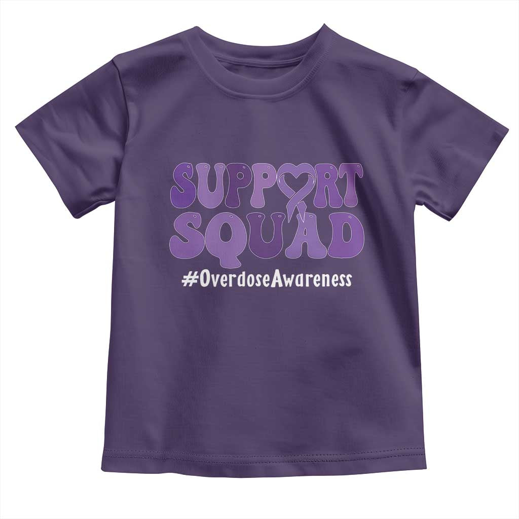 Support Squad Overdose Awareness Toddler T Shirt Purple Ribbon Groovy Typography Graphic