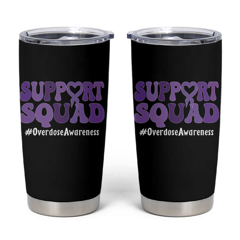 Support Squad Overdose Awareness Tumbler Cup Purple Ribbon Groovy Typography Graphic