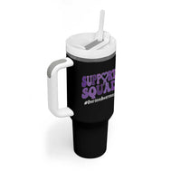 Support Squad Overdose Awareness Tumbler With Handle Purple Ribbon Groovy Typography Graphic