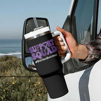 Support Squad Overdose Awareness Tumbler With Handle Purple Ribbon Groovy Typography Graphic