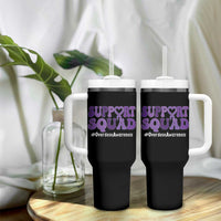 Support Squad Overdose Awareness Tumbler With Handle Purple Ribbon Groovy Typography Graphic