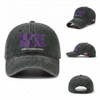 Support Squad Overdose Awareness Washed Cotton Baseball Cap Purple Ribbon Groovy Typography Graphic