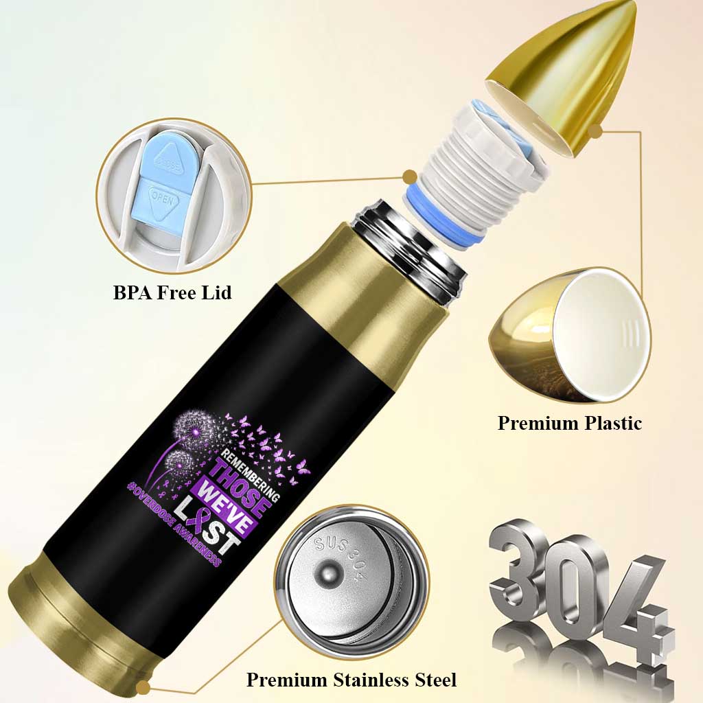 Overdose Awareness Bullet Tumbler Remembering Those We Have Lost Dandelion Purple Ribbon Memorial