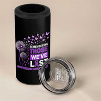 Overdose Awareness 4 in 1 Can Cooler Tumbler Remembering Those We Have Lost Dandelion Purple Ribbon Memorial