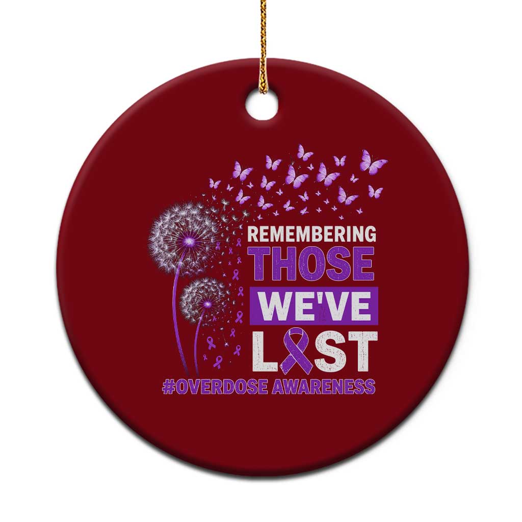 Overdose Awareness Ceramic Ornament Remembering Those We Have Lost Dandelion Purple Ribbon Memorial