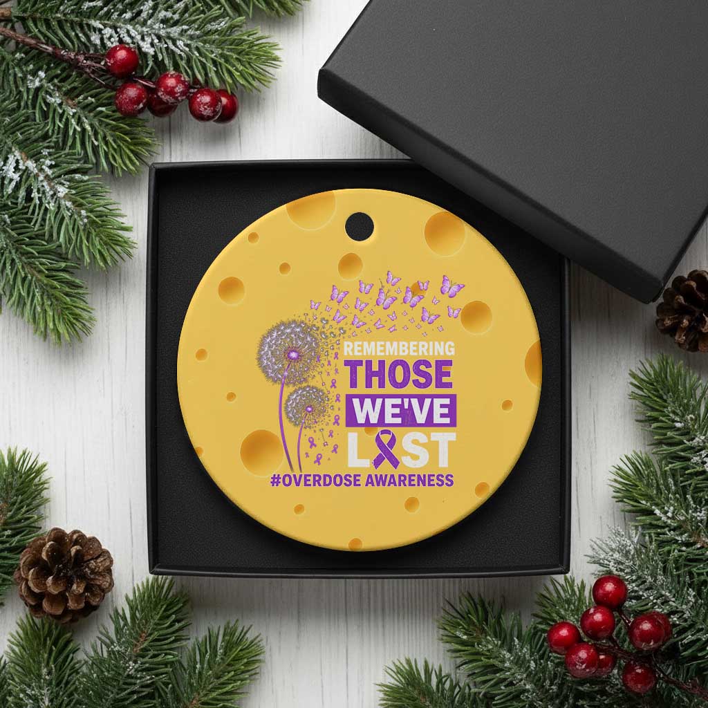 Overdose Awareness Ceramic Ornament Remembering Those We Have Lost Dandelion Purple Ribbon Memorial