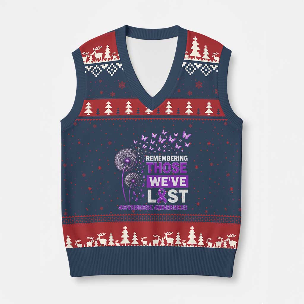 Overdose Awareness V-Neck Knit Sweater Vest Remembering Those We Have Lost Dandelion Purple Ribbon Memorial