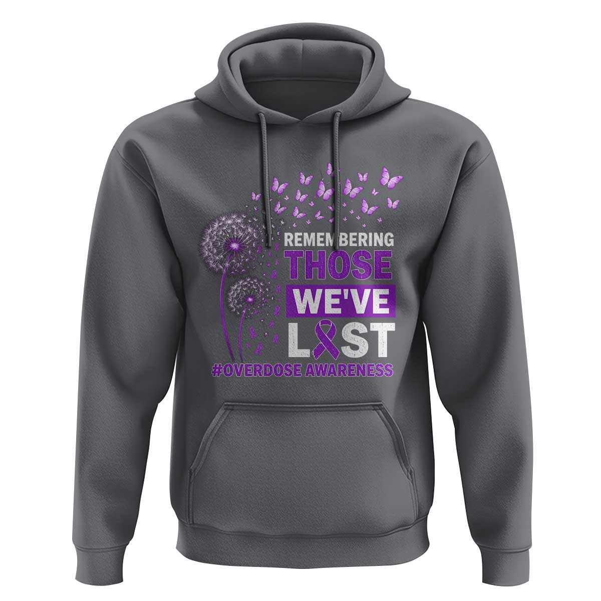 Overdose Awareness Hoodie Remembering Those We Have Lost Dandelion Purple Ribbon Memorial