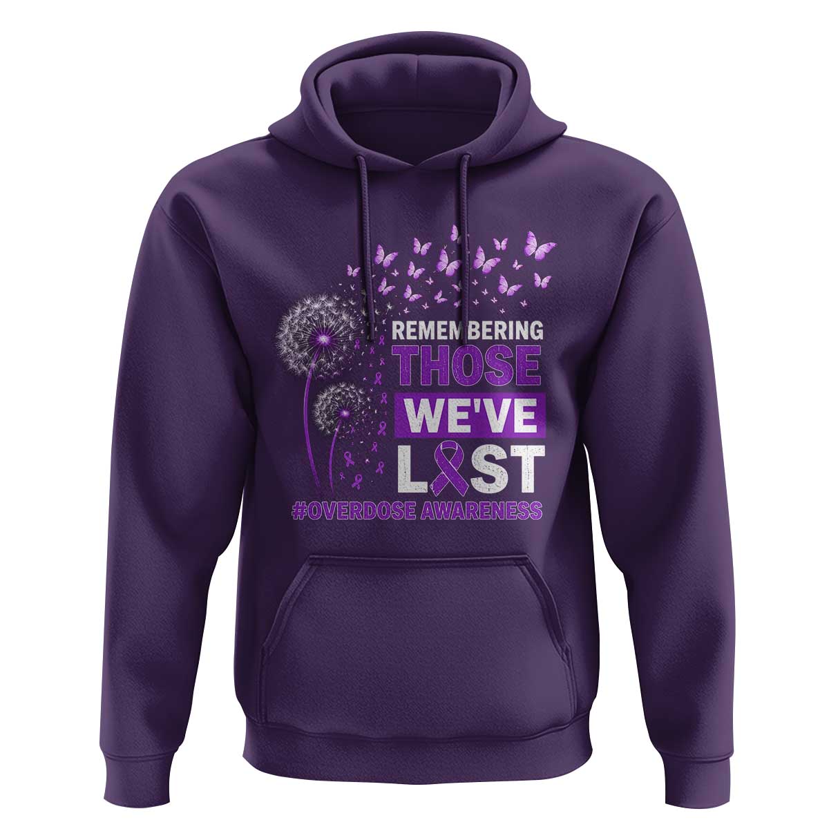 Overdose Awareness Hoodie Remembering Those We Have Lost Dandelion Purple Ribbon Memorial