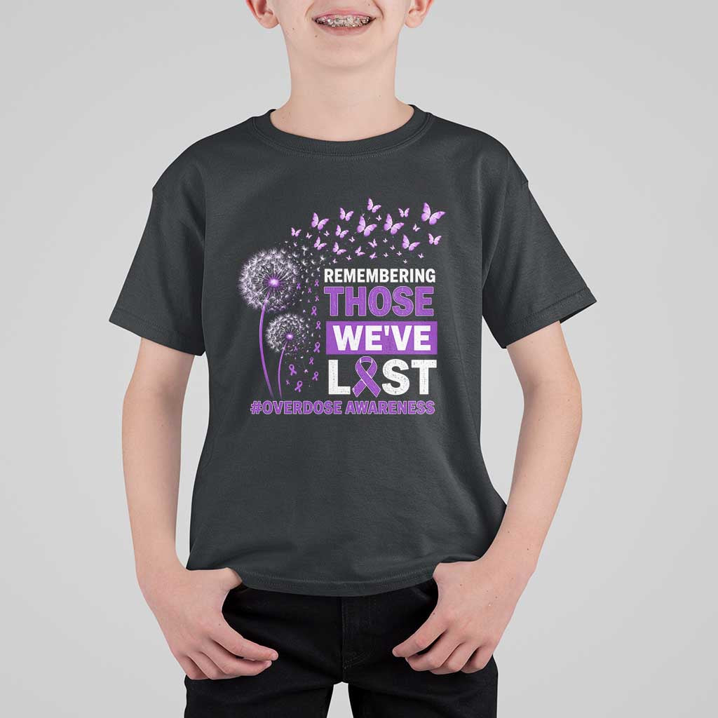 Overdose Awareness T Shirt For Kid Remembering Those We Have Lost Dandelion Purple Ribbon Memorial