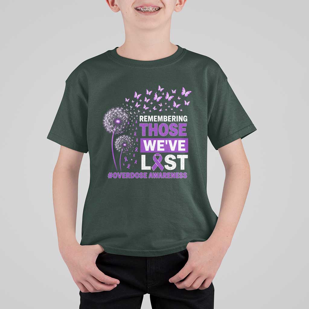Overdose Awareness T Shirt For Kid Remembering Those We Have Lost Dandelion Purple Ribbon Memorial