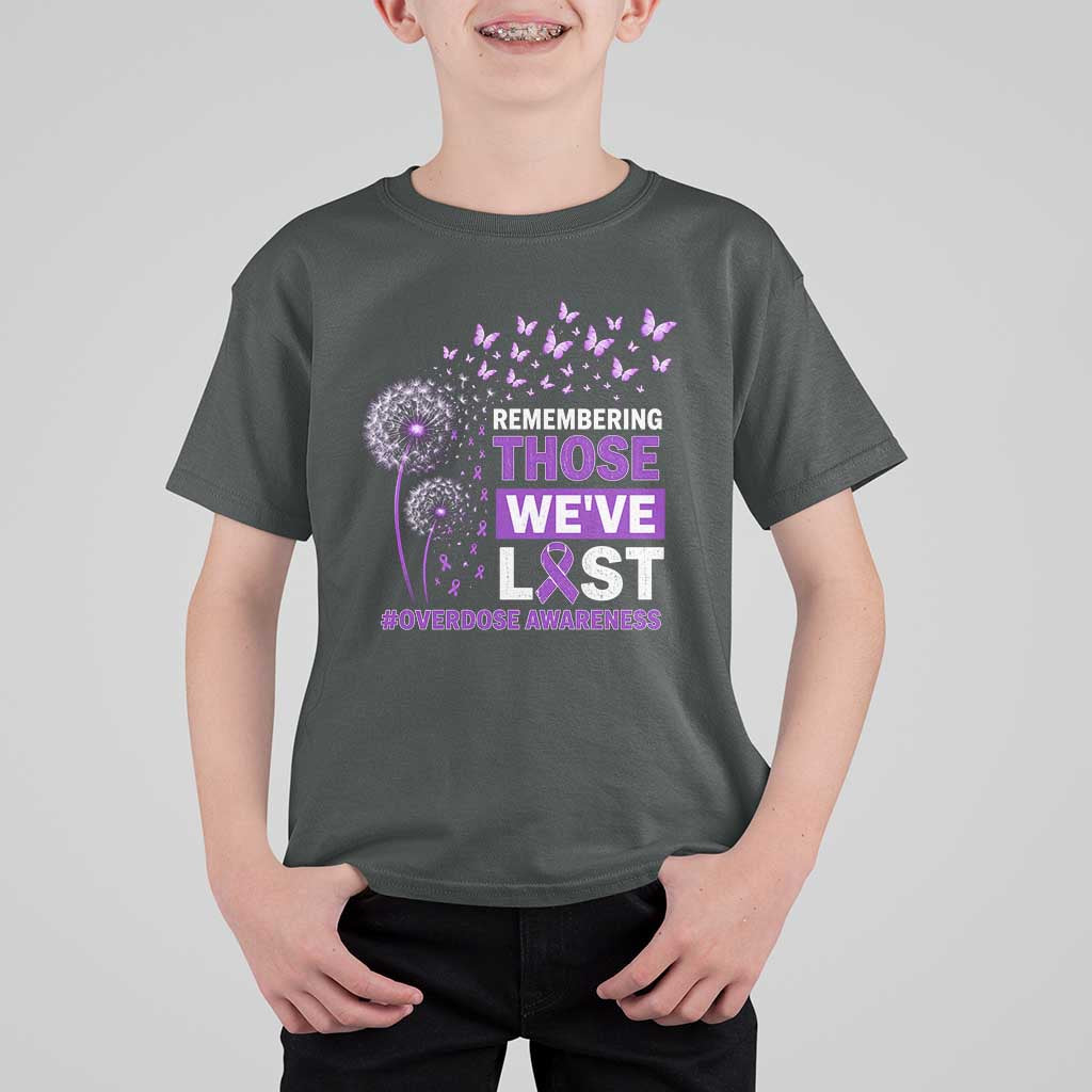 Overdose Awareness T Shirt For Kid Remembering Those We Have Lost Dandelion Purple Ribbon Memorial