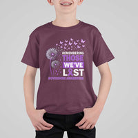 Overdose Awareness T Shirt For Kid Remembering Those We Have Lost Dandelion Purple Ribbon Memorial