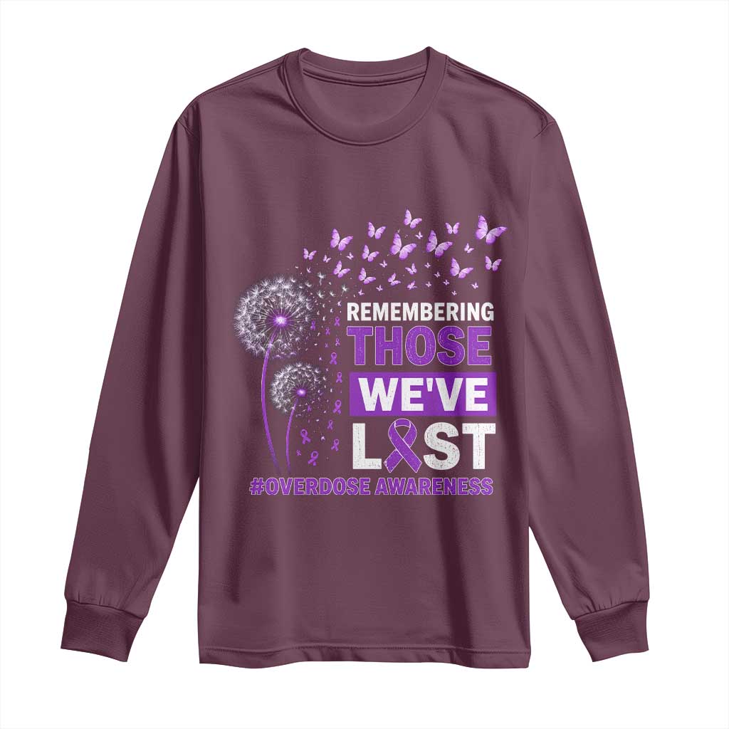 Overdose Awareness Long Sleeve Shirt Remembering Those We Have Lost Dandelion Purple Ribbon Memorial