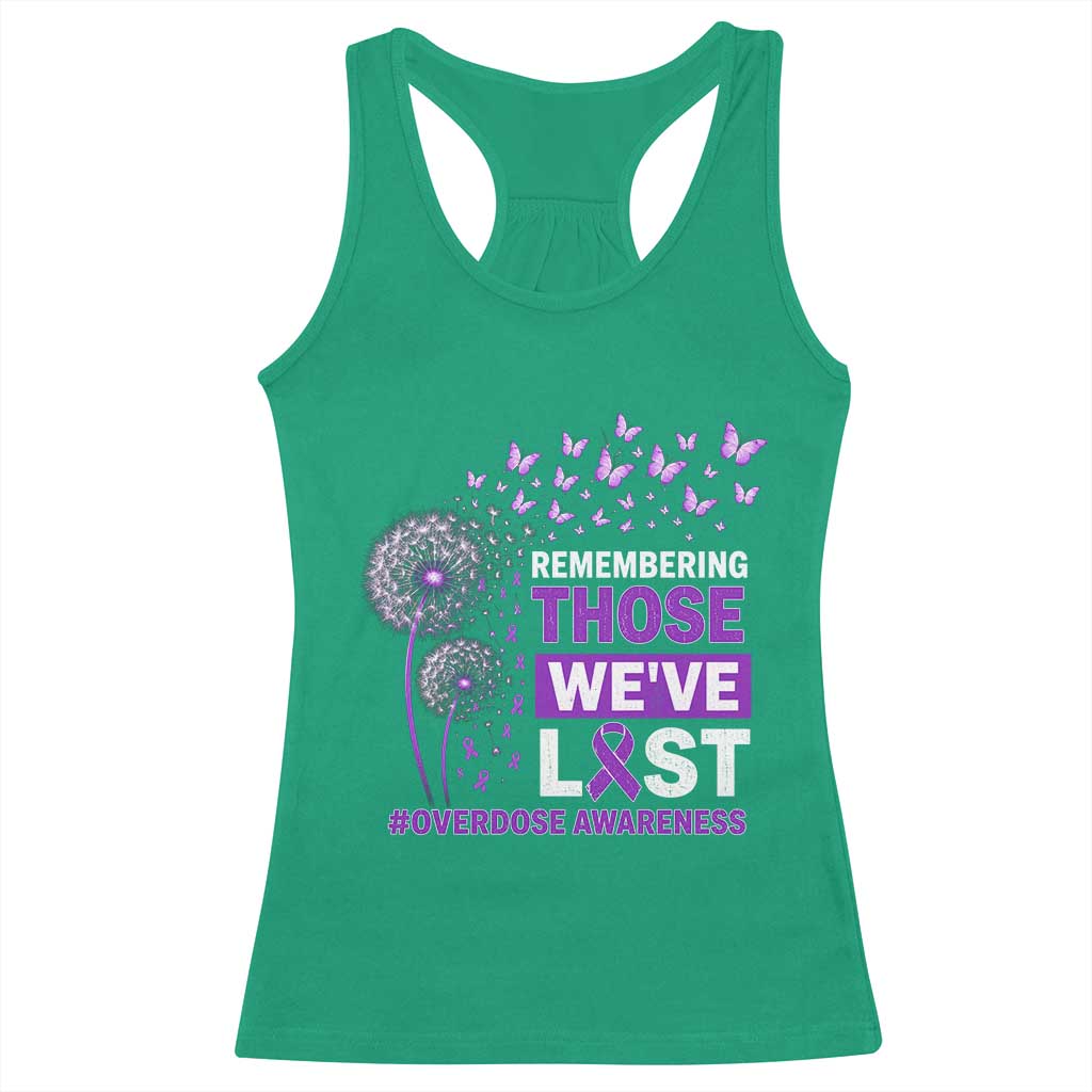 Overdose Awareness Racerback Tank Top Remembering Those We Have Lost Dandelion Purple Ribbon Memorial