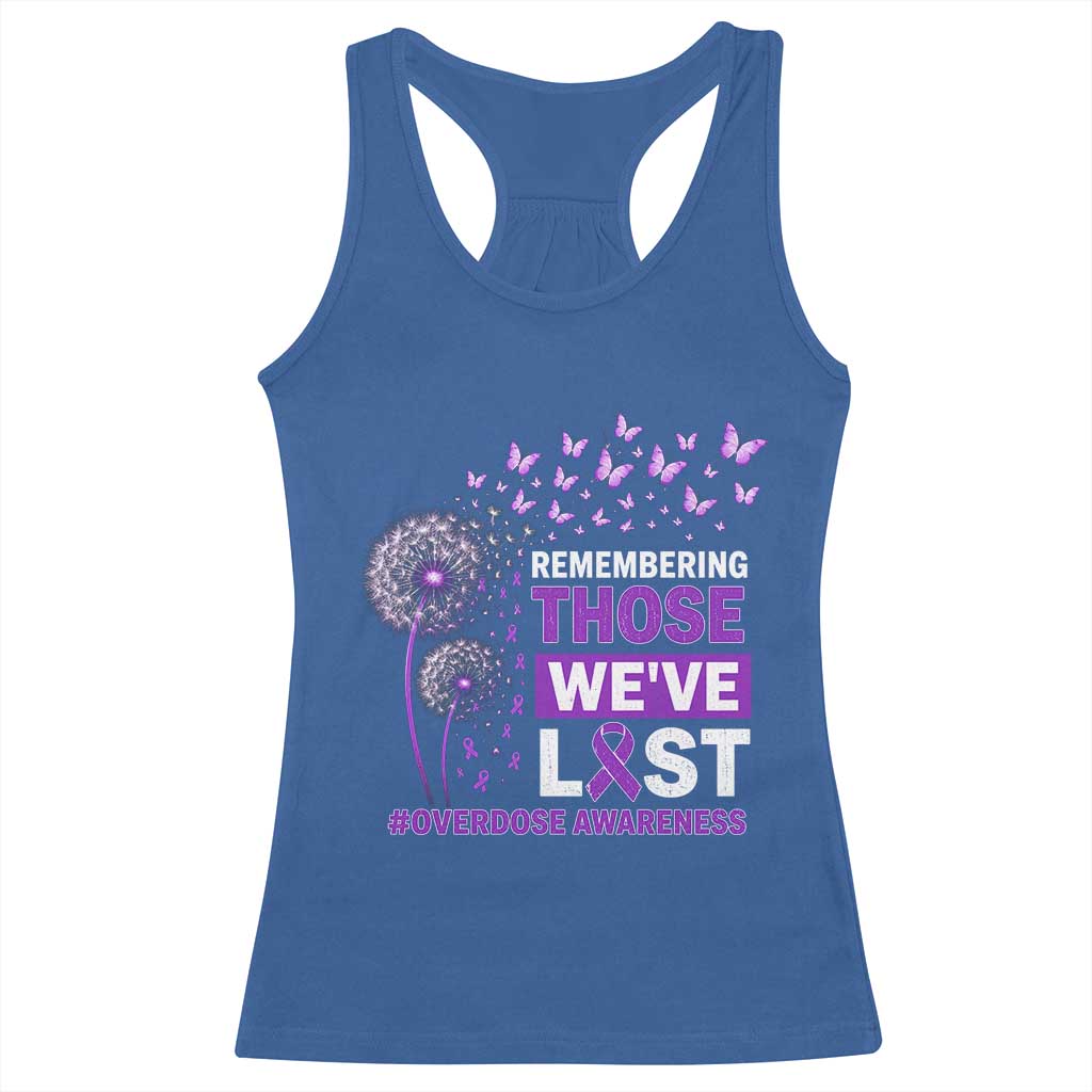 Overdose Awareness Racerback Tank Top Remembering Those We Have Lost Dandelion Purple Ribbon Memorial
