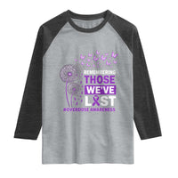Overdose Awareness Raglan Shirt Remembering Those We Have Lost Dandelion Purple Ribbon Memorial