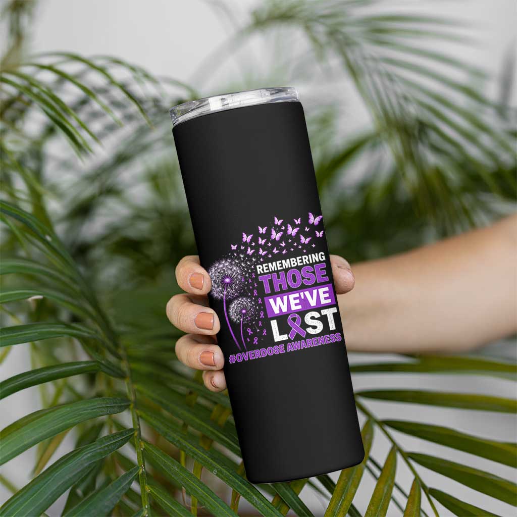 Overdose Awareness Skinny Tumbler Remembering Those We Have Lost Dandelion Purple Ribbon Memorial