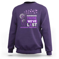 Overdose Awareness Sweatshirt Remembering Those We Have Lost Dandelion Purple Ribbon Memorial