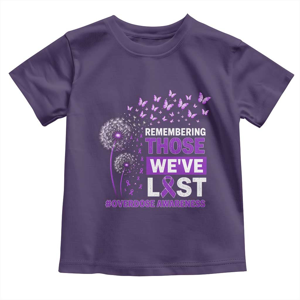 Overdose Awareness Toddler T Shirt Remembering Those We Have Lost Dandelion Purple Ribbon Memorial