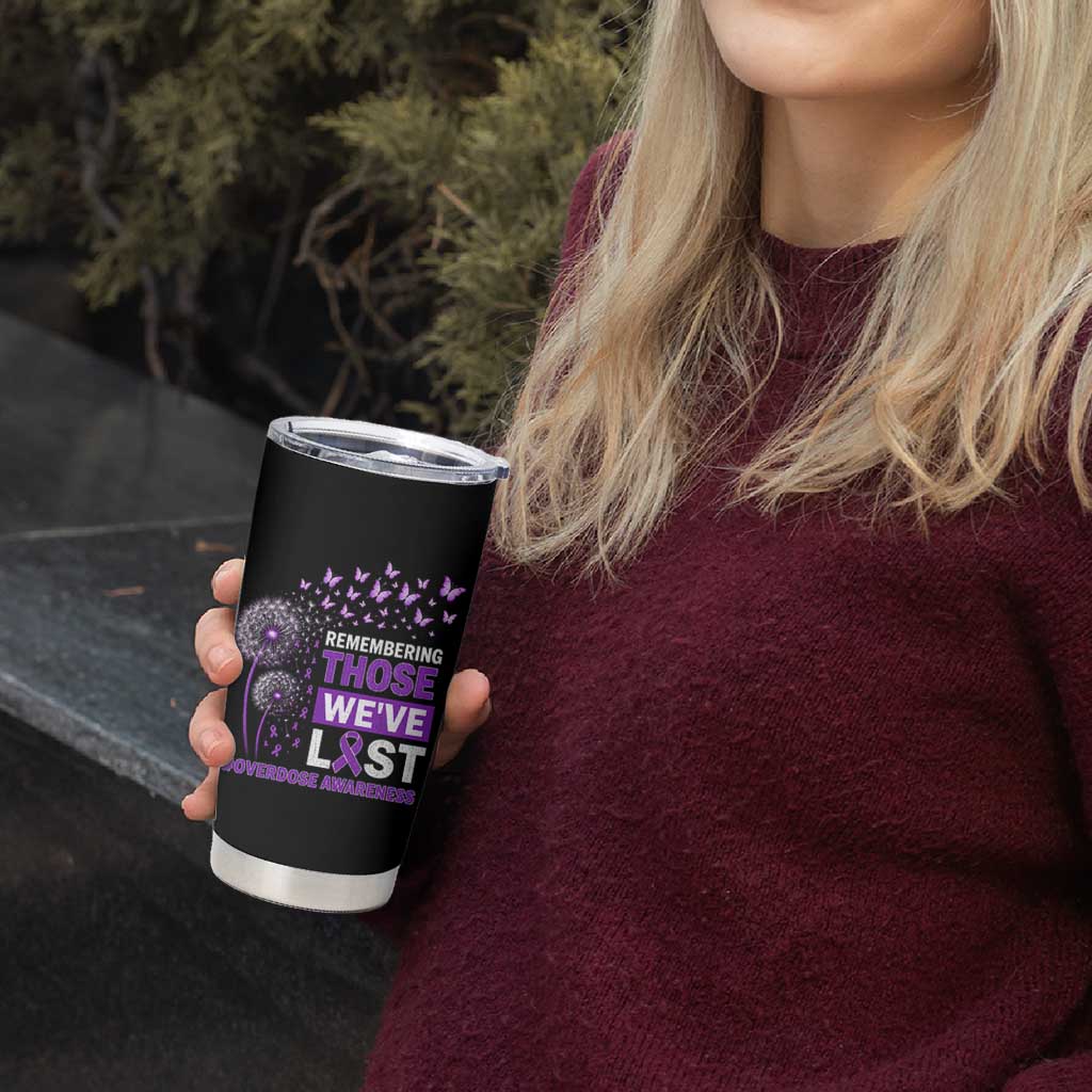 Overdose Awareness Tumbler Cup Remembering Those We Have Lost Dandelion Purple Ribbon Memorial