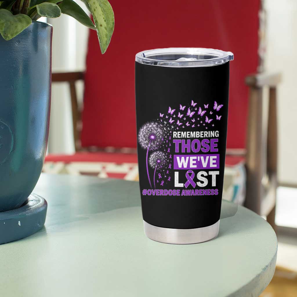 Overdose Awareness Tumbler Cup Remembering Those We Have Lost Dandelion Purple Ribbon Memorial