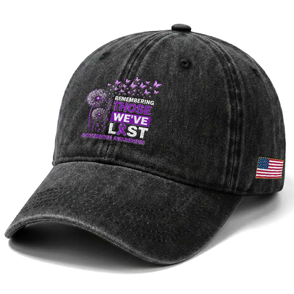 Overdose Awareness Washed Cotton Baseball Cap Remembering Those We Have Lost Dandelion Purple Ribbon Memorial