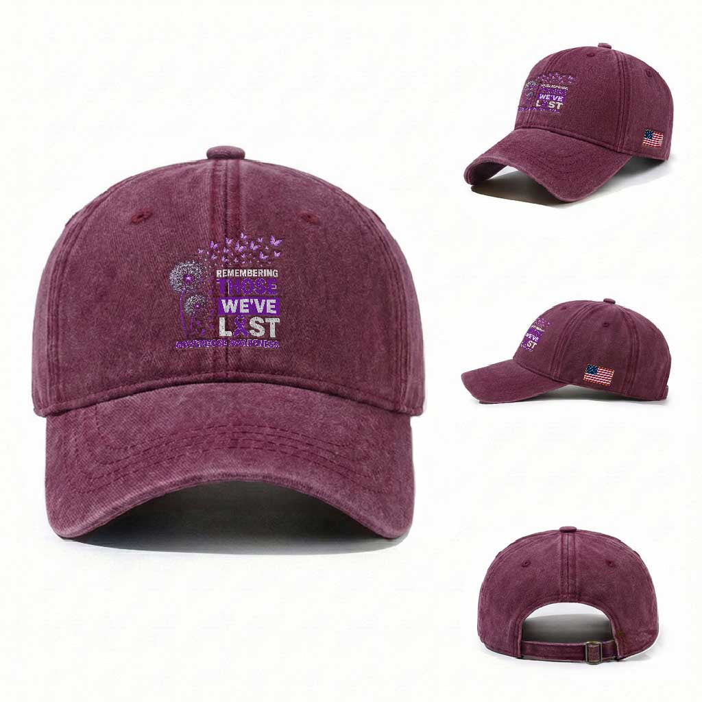 Overdose Awareness Washed Cotton Baseball Cap Remembering Those We Have Lost Dandelion Purple Ribbon Memorial