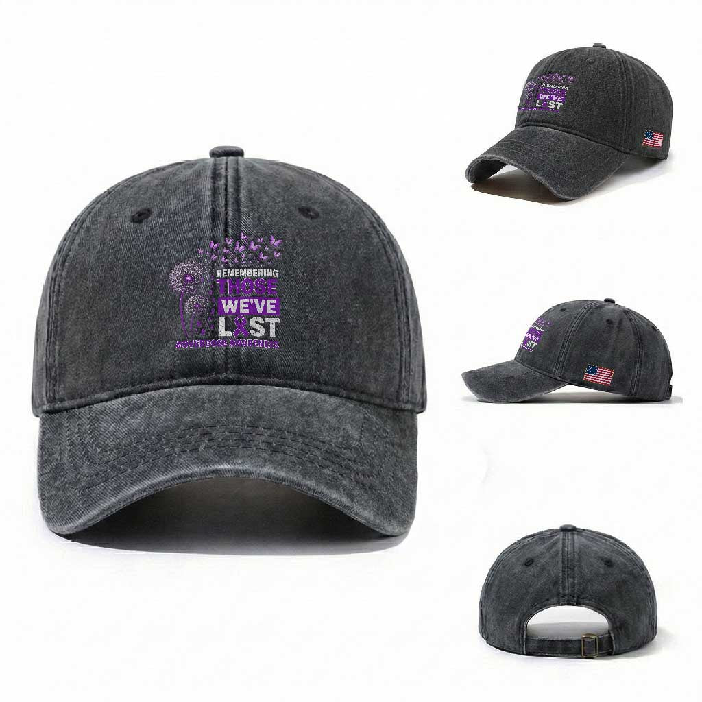 Overdose Awareness Washed Cotton Baseball Cap Remembering Those We Have Lost Dandelion Purple Ribbon Memorial