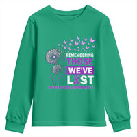 Overdose Awareness Youth Sweatshirt Remembering Those We Have Lost Dandelion Purple Ribbon Memorial