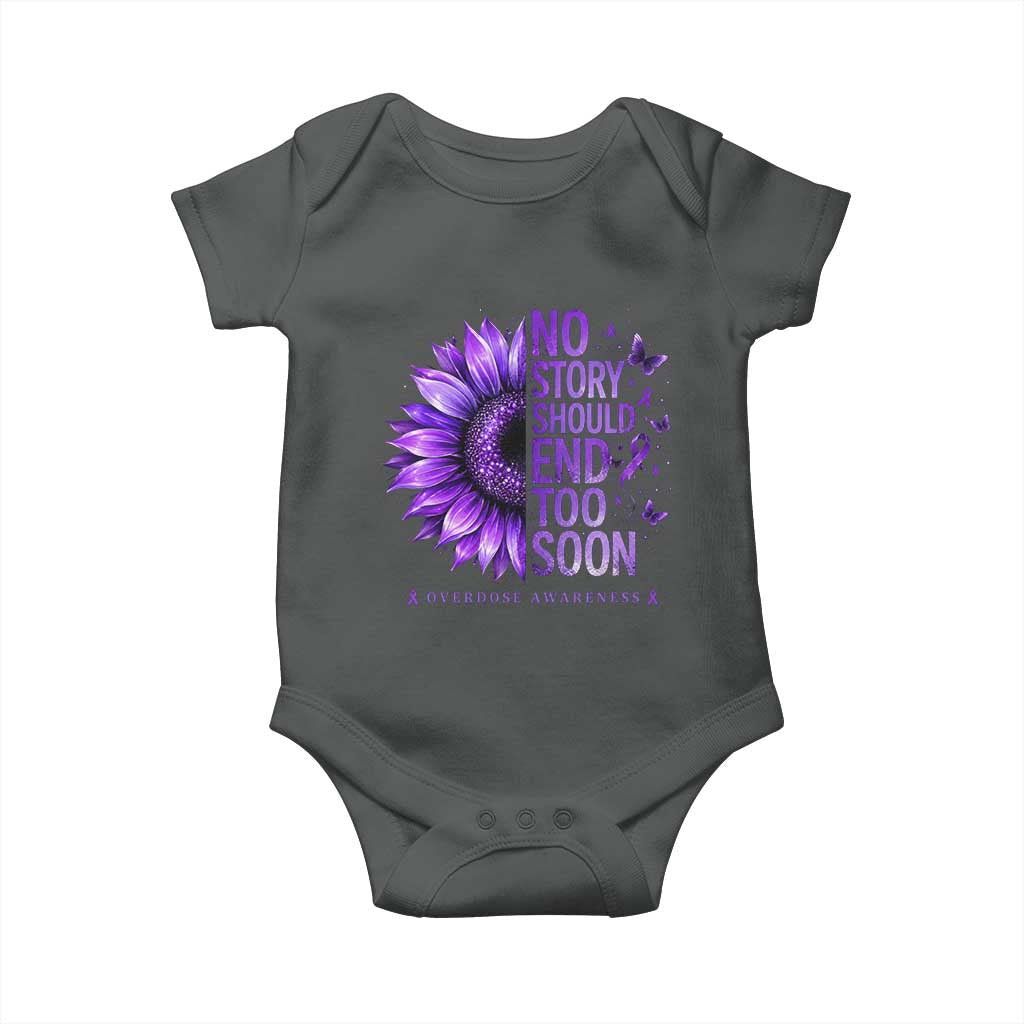 No Story Should End Too Soon Purple Sunflower Overdose Awareness Baby Onesie