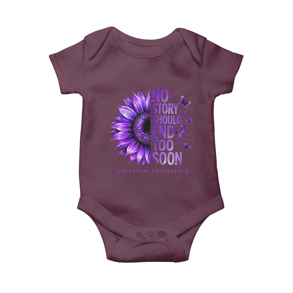 No Story Should End Too Soon Purple Sunflower Overdose Awareness Baby Onesie