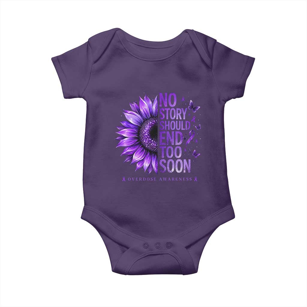 No Story Should End Too Soon Purple Sunflower Overdose Awareness Baby Onesie