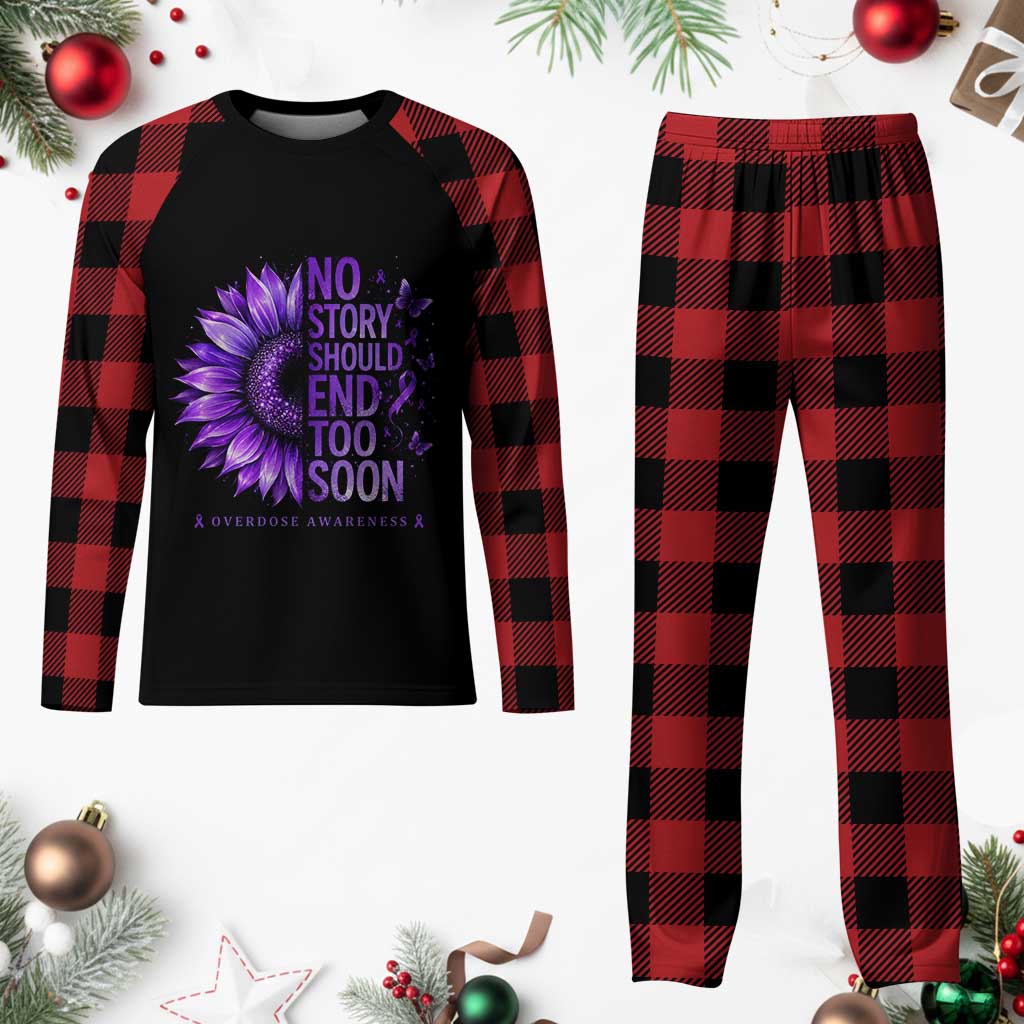 No Story Should End Too Soon Purple Sunflower Overdose Awareness Plaid Pajama Set
