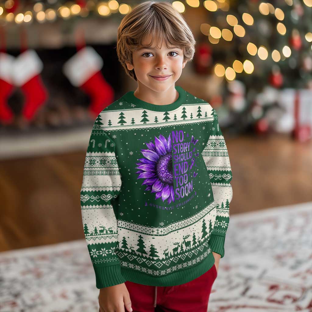 No Story Should End Too Soon Purple Sunflower Overdose Awareness Ugly Christmas Sweater