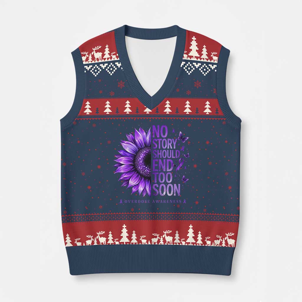 No Story Should End Too Soon Purple Sunflower Overdose Awareness V-Neck Knit Sweater Vest