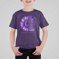 No Story Should End Too Soon Purple Sunflower Overdose Awareness T Shirt For Kid