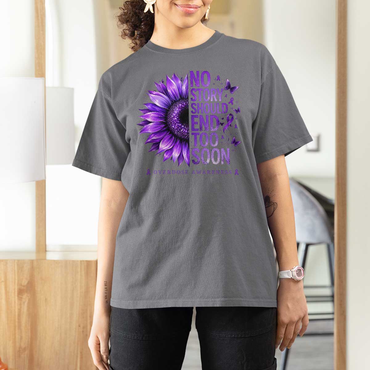 No Story Should End Too Soon Purple Sunflower Overdose Awareness T Shirt For Women
