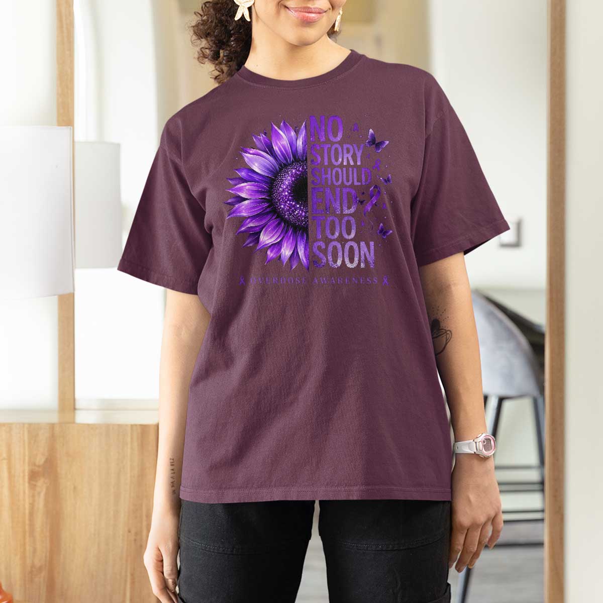 No Story Should End Too Soon Purple Sunflower Overdose Awareness T Shirt For Women