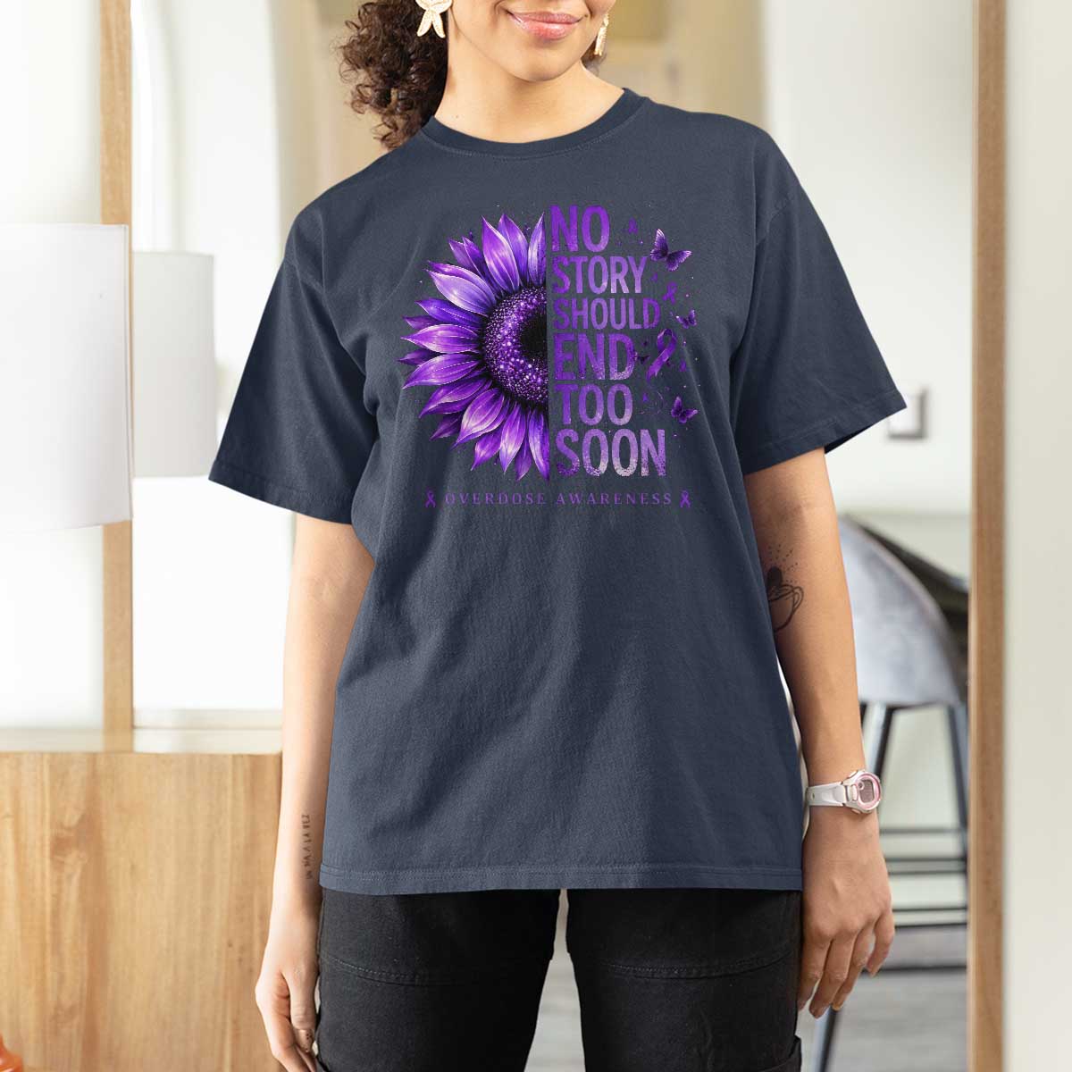 No Story Should End Too Soon Purple Sunflower Overdose Awareness T Shirt For Women