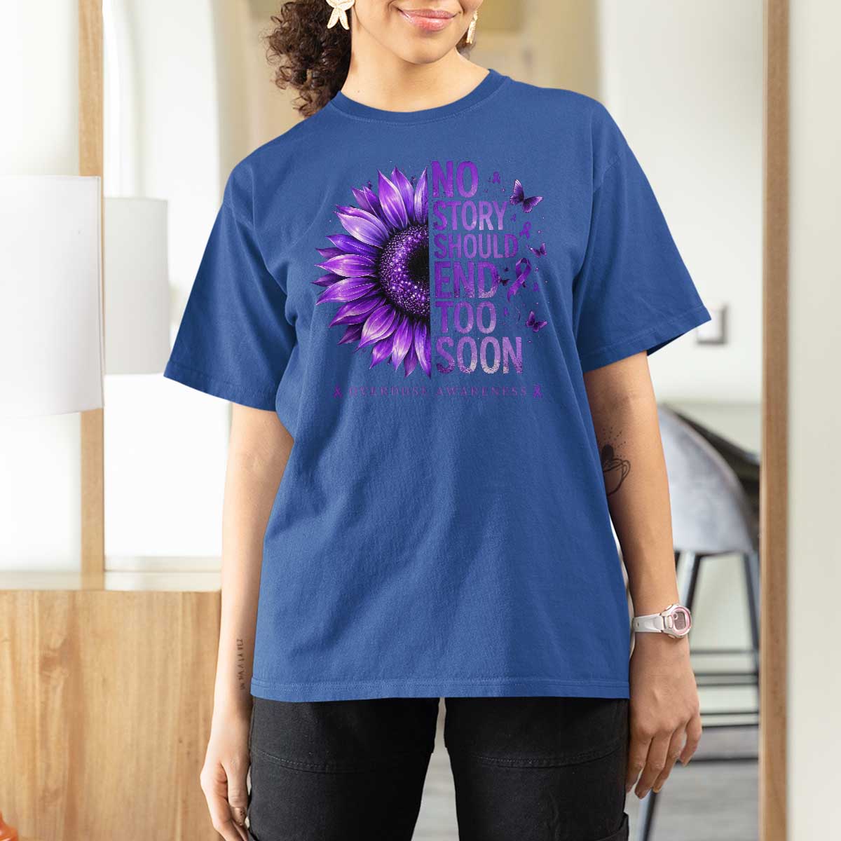 No Story Should End Too Soon Purple Sunflower Overdose Awareness T Shirt For Women