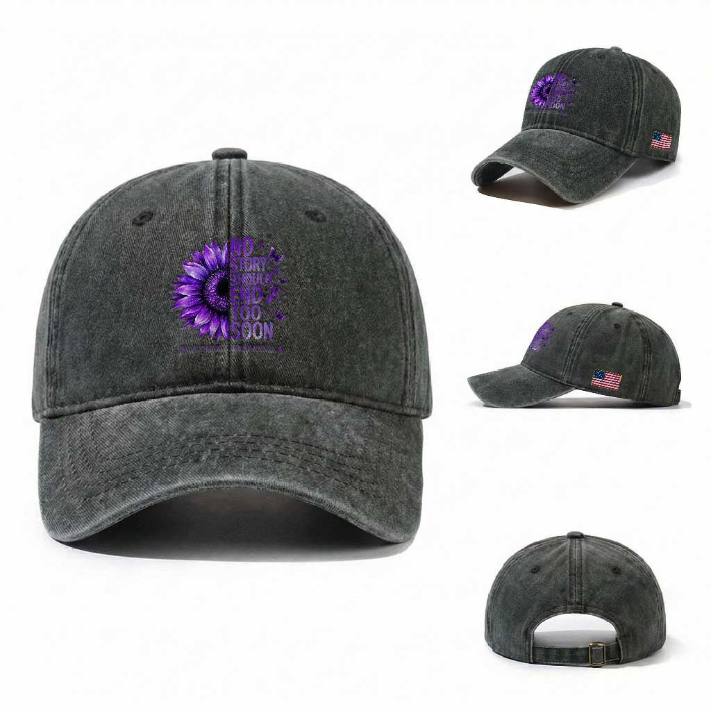 No Story Should End Too Soon Purple Sunflower Overdose Awareness Washed Cotton Baseball Cap