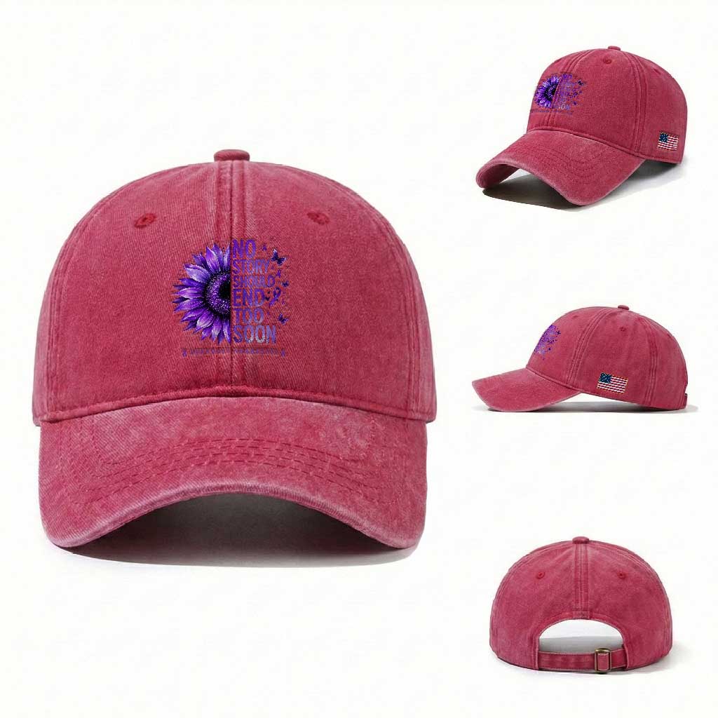 No Story Should End Too Soon Purple Sunflower Overdose Awareness Washed Cotton Baseball Cap