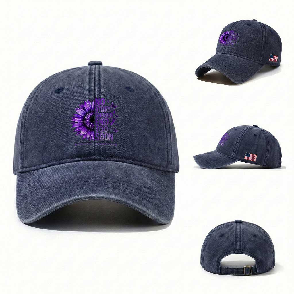 No Story Should End Too Soon Purple Sunflower Overdose Awareness Washed Cotton Baseball Cap