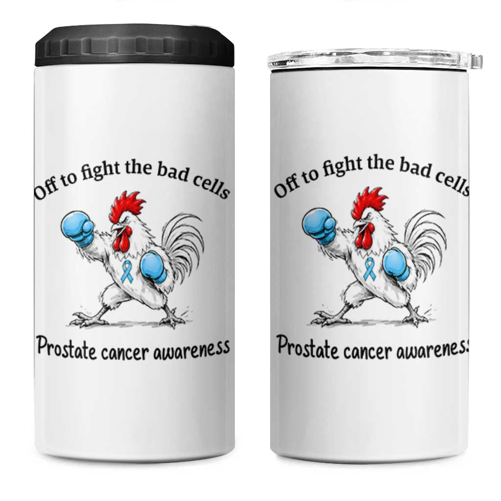 Prostate Cancer Awareness 4 in 1 Can Cooler Tumbler Rooster Light Blue Ribbon Survivor Chemotherapy Gift