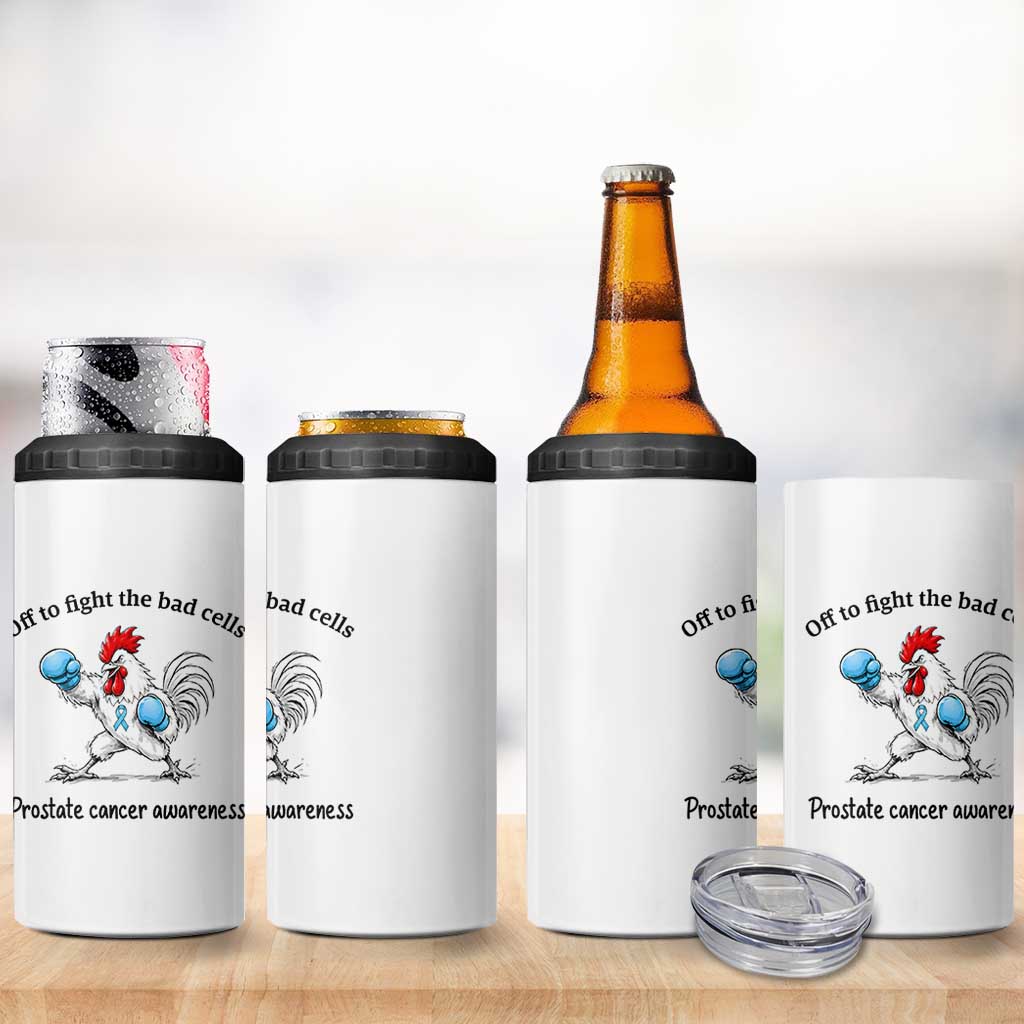 Prostate Cancer Awareness 4 in 1 Can Cooler Tumbler Rooster Light Blue Ribbon Survivor Chemotherapy Gift