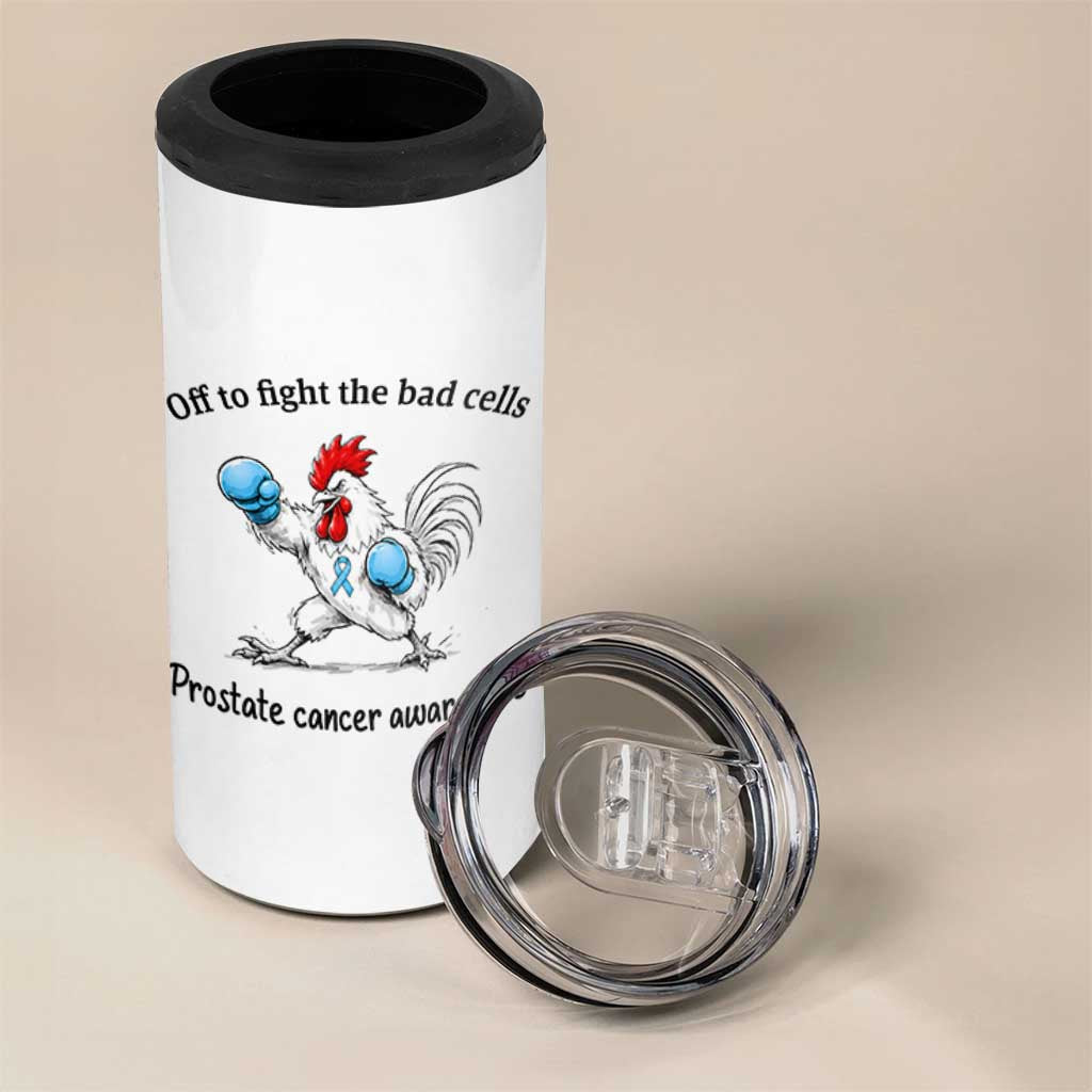 Prostate Cancer Awareness 4 in 1 Can Cooler Tumbler Rooster Light Blue Ribbon Survivor Chemotherapy Gift