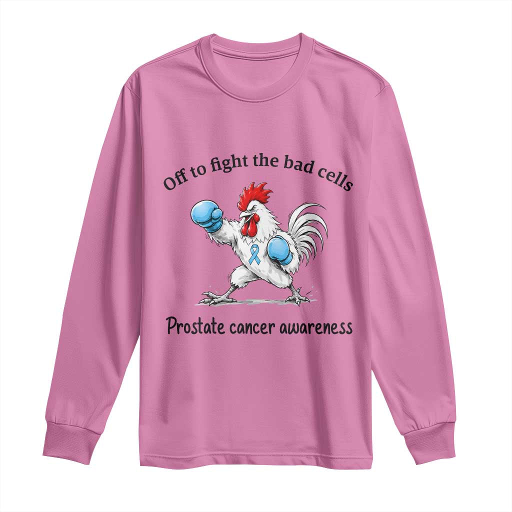 Prostate Cancer Awareness Long Sleeve Shirt Rooster Light Blue Ribbon Survivor Chemotherapy Gift