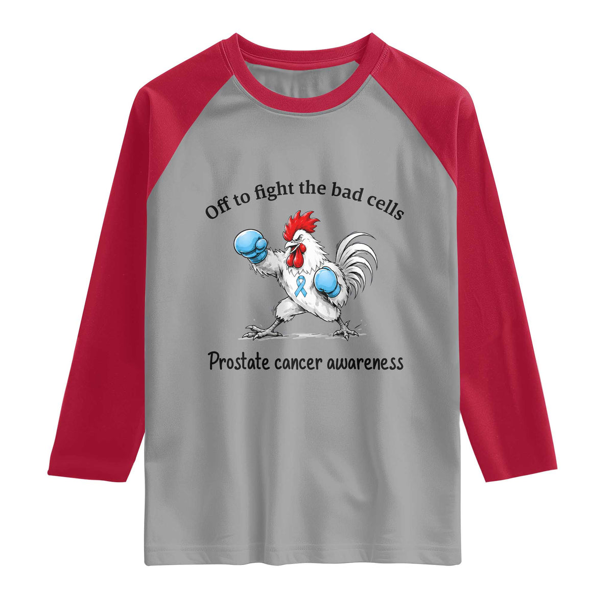 Prostate Cancer Awareness Raglan Shirt Rooster Light Blue Ribbon Survivor Chemotherapy Gift